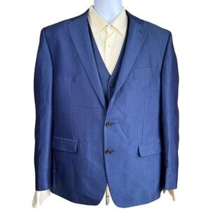 Lauren Ralph Lauren Mens Rayon Blend Suit Vest and Jacket Blue Size 44R Formal